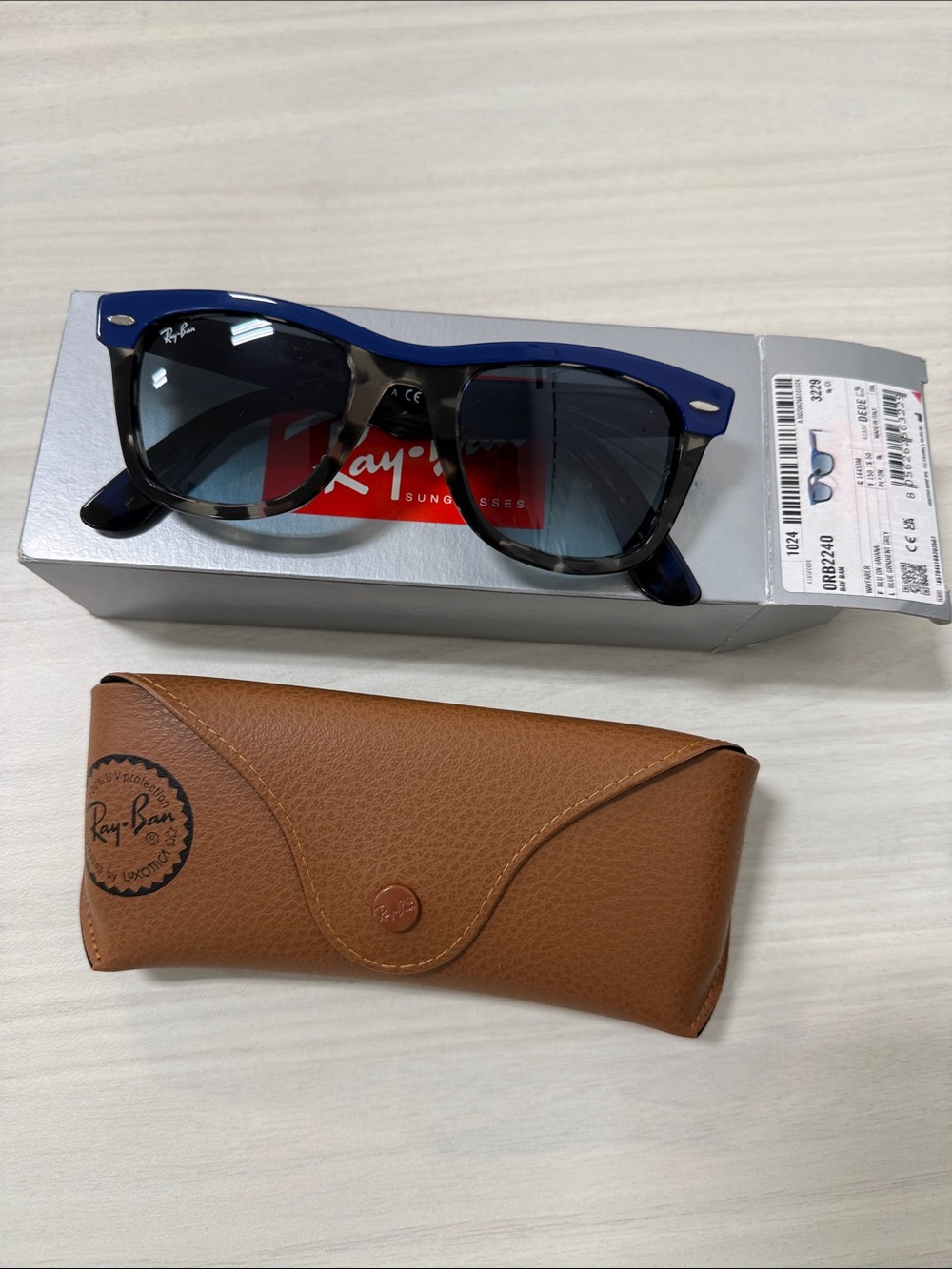 Ray-Ban rb2240 Blue and Black Wayfarer Sunglasses with Brown Case